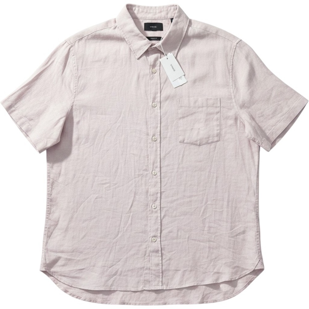 Vince Men's 100% Linen  Pale Pink Short Sleeve Button Up Shirt Medium NWT